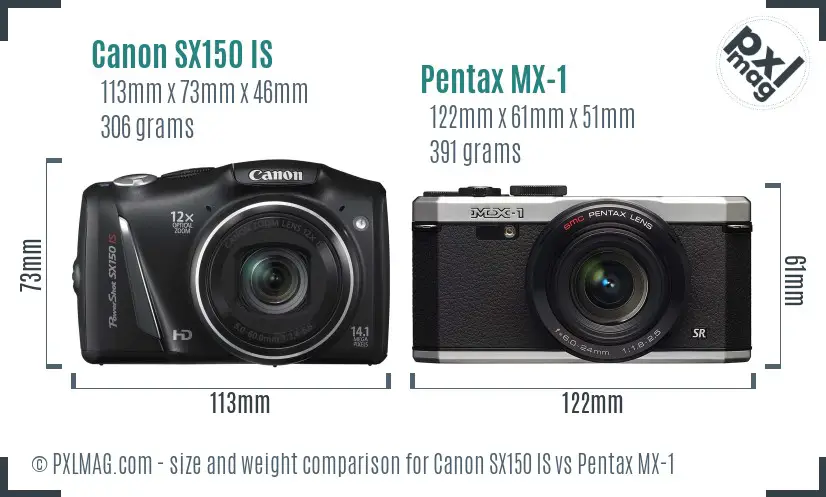 Canon SX150 IS vs Pentax MX-1 size comparison