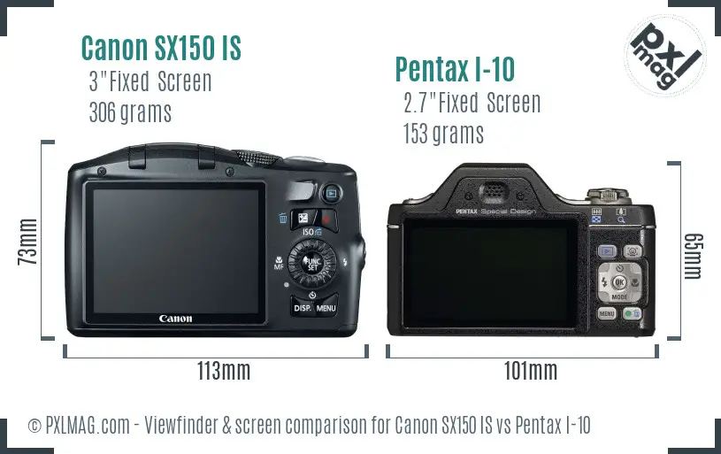 Canon SX150 IS vs Pentax I-10 Screen and Viewfinder comparison