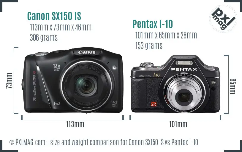 Canon SX150 IS vs Pentax I-10 size comparison