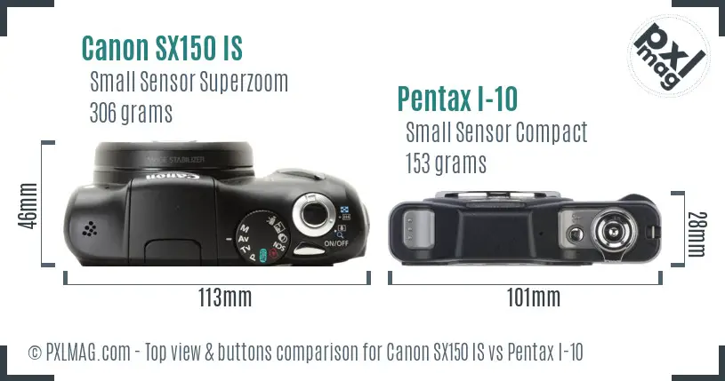 Canon SX150 IS vs Pentax I-10 top view buttons comparison