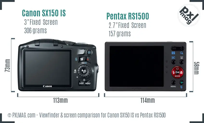 Canon SX150 IS vs Pentax RS1500 Screen and Viewfinder comparison Canon SX150 IS vs Pentax RS1500 Screen and Viewfinder comparison