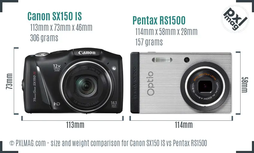 Canon SX150 IS vs Pentax RS1500 size comparison Canon SX150 IS vs Pentax RS1500 size comparison