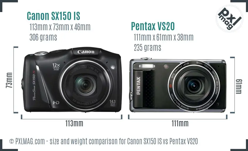 Canon SX150 IS vs Pentax VS20 size comparison