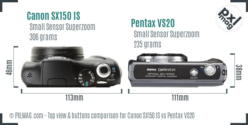 Canon SX150 IS vs Pentax VS20 top view buttons comparison