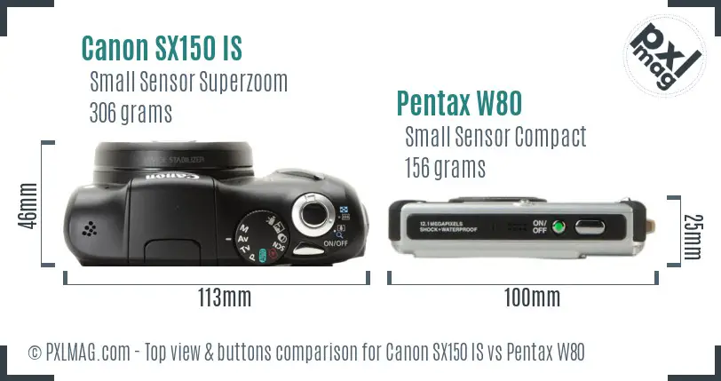 Canon SX150 IS vs Pentax W80 top view buttons comparison