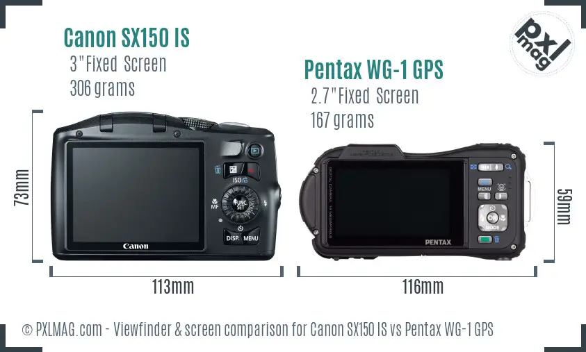 Canon SX150 IS vs Pentax WG-1 GPS Screen and Viewfinder comparison