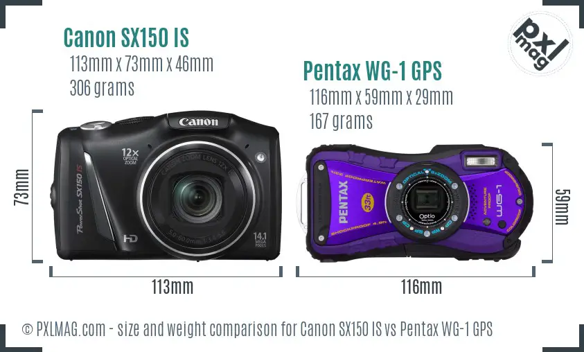 Canon SX150 IS vs Pentax WG-1 GPS size comparison