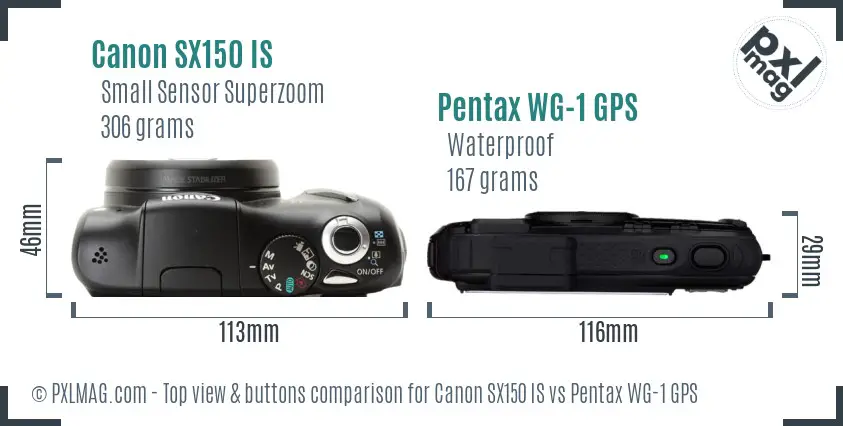 Canon SX150 IS vs Pentax WG-1 GPS top view buttons comparison