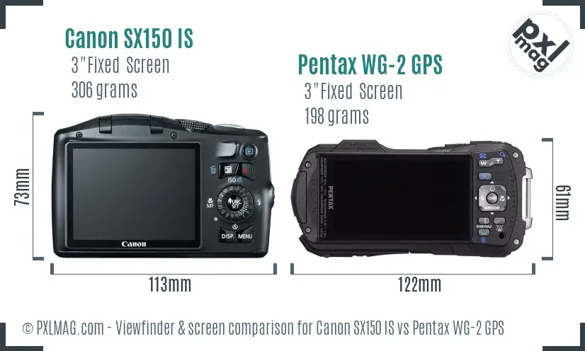 Canon SX150 IS vs Pentax WG-2 GPS Screen and Viewfinder comparison Canon SX150 IS vs Pentax WG-2 GPS Screen and Viewfinder comparison