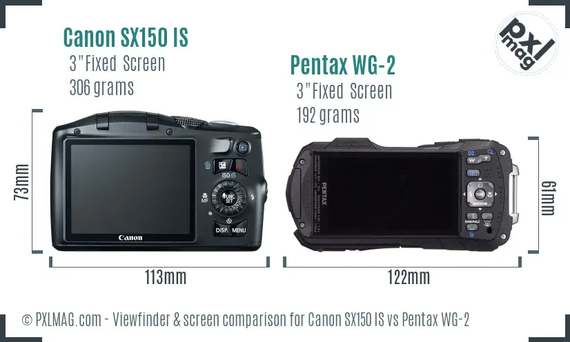 Canon SX150 IS vs Pentax WG-2 Screen and Viewfinder comparison