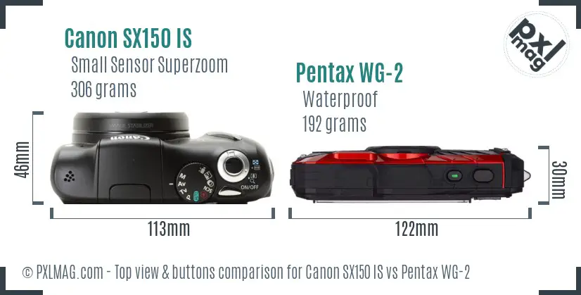 Canon SX150 IS vs Pentax WG-2 top view buttons comparison