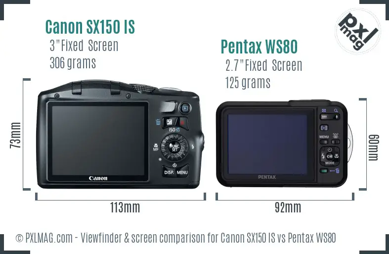 Canon SX150 IS vs Pentax WS80 Screen and Viewfinder comparison
