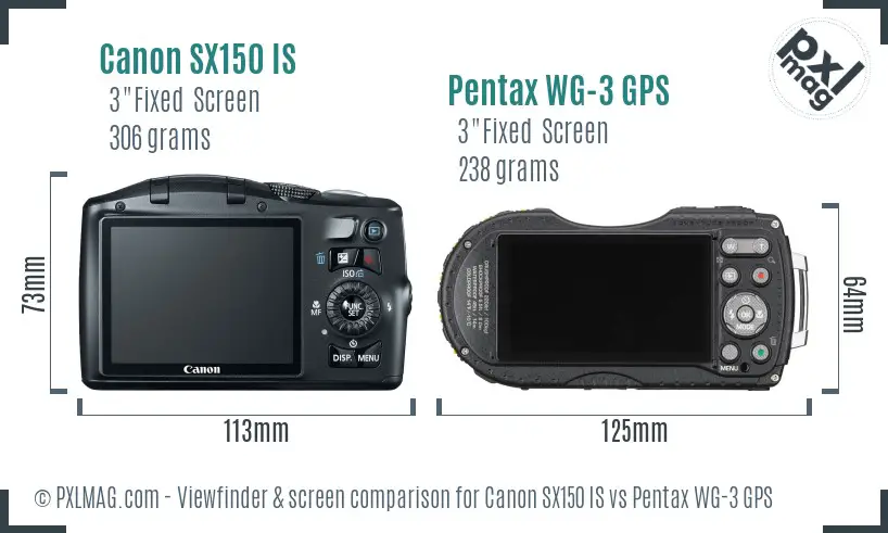 Canon SX150 IS vs Pentax WG-3 GPS Screen and Viewfinder comparison