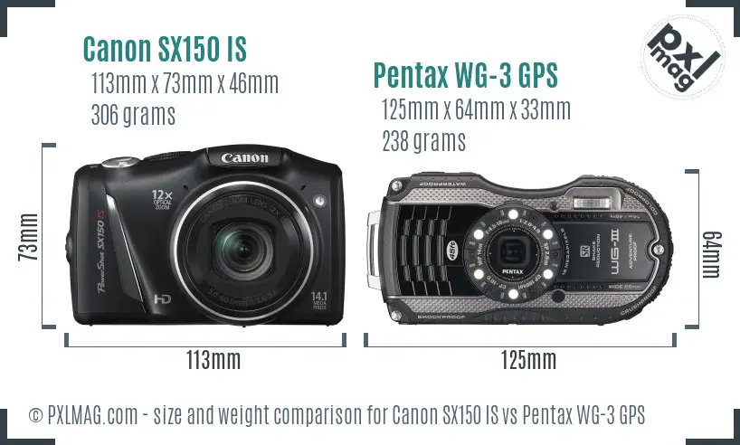Canon SX150 IS vs Pentax WG-3 GPS size comparison