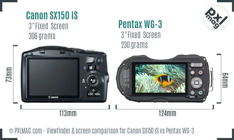 Canon SX150 IS vs Pentax WG-3 Screen and Viewfinder comparison
