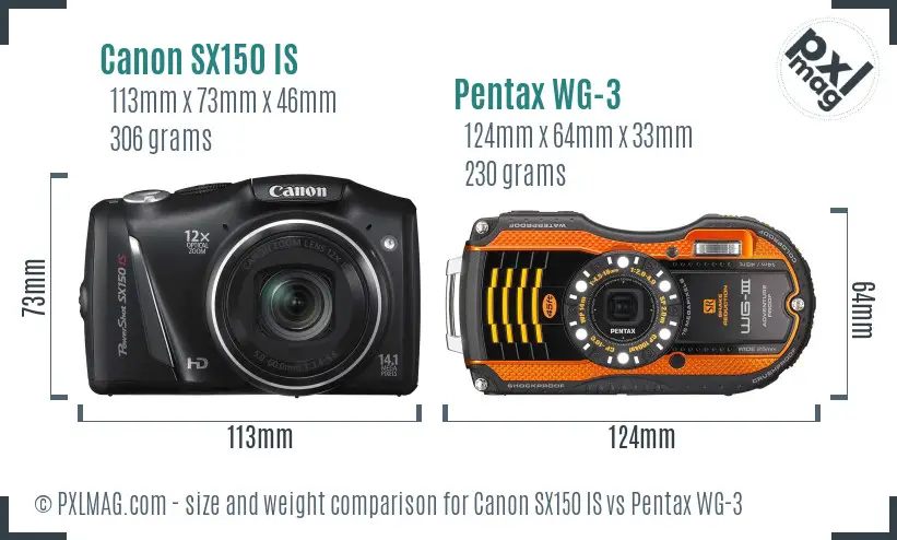 Canon SX150 IS vs Pentax WG-3 size comparison Canon SX150 IS vs Pentax WG-3 size comparison