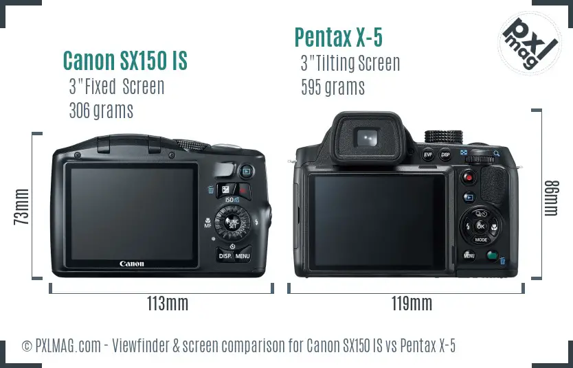 Canon SX150 IS vs Pentax X-5 Screen and Viewfinder comparison Canon SX150 IS vs Pentax X-5 Screen and Viewfinder comparison