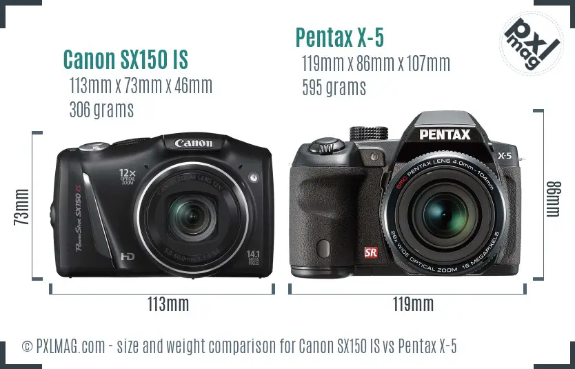 Canon SX150 IS vs Pentax X-5 size comparison Canon SX150 IS vs Pentax X-5 size comparison