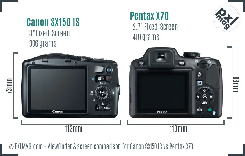 Canon SX150 IS vs Pentax X70 Screen and Viewfinder comparison