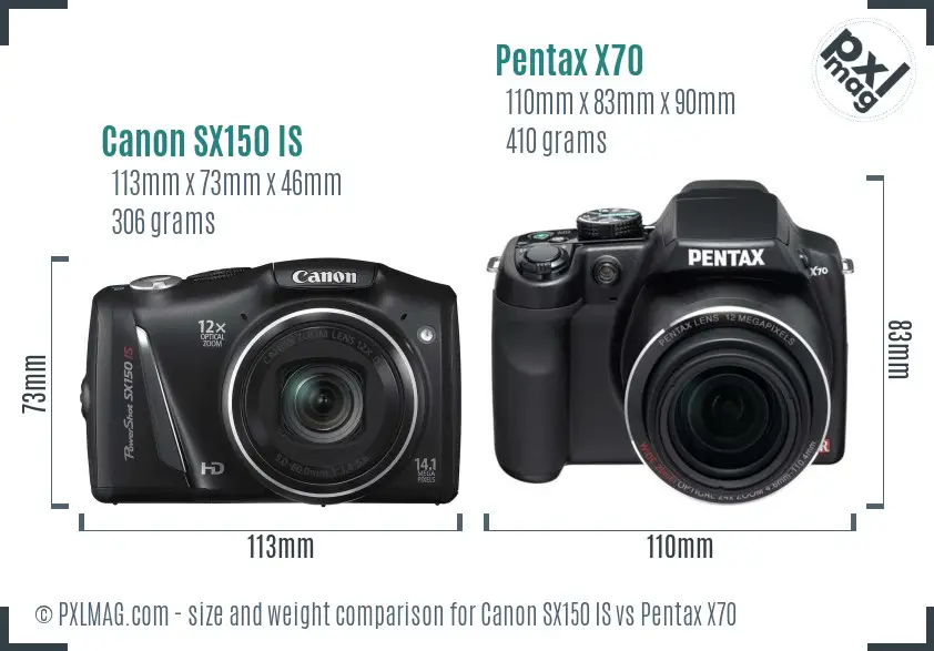 Canon SX150 IS vs Pentax X70 size comparison Canon SX150 IS vs Pentax X70 size comparison