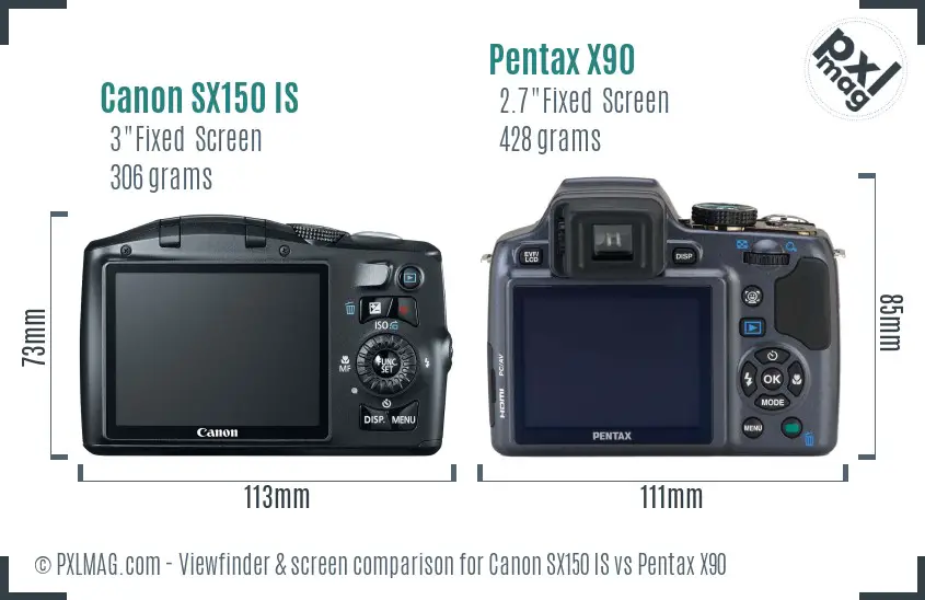 Canon SX150 IS vs Pentax X90 Screen and Viewfinder comparison