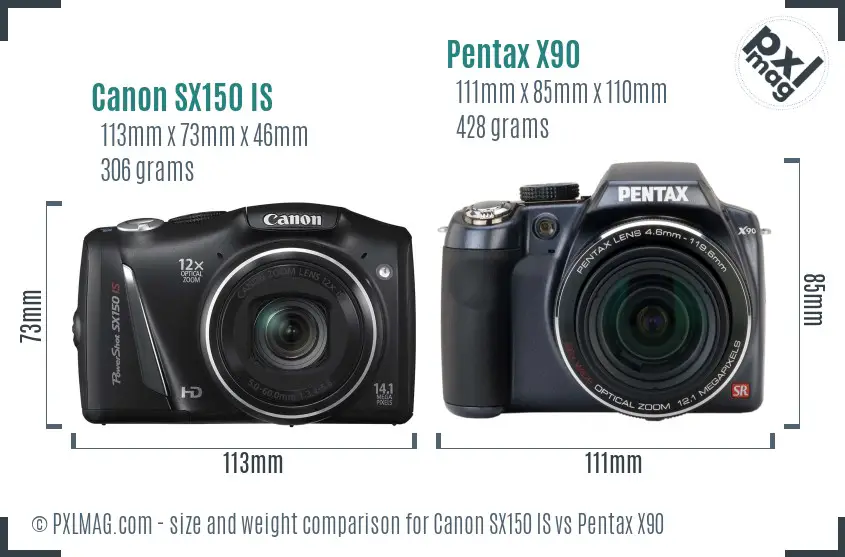 Canon SX150 IS vs Pentax X90 size comparison