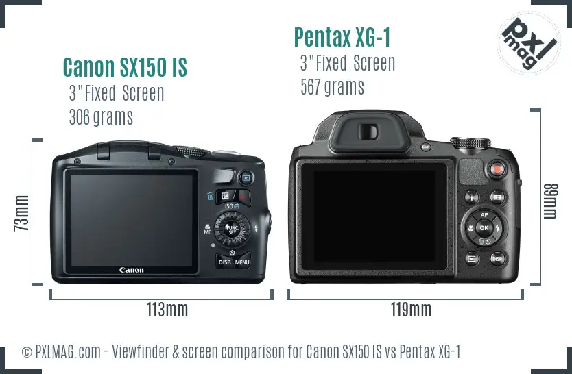 Canon SX150 IS vs Pentax XG-1 Screen and Viewfinder comparison