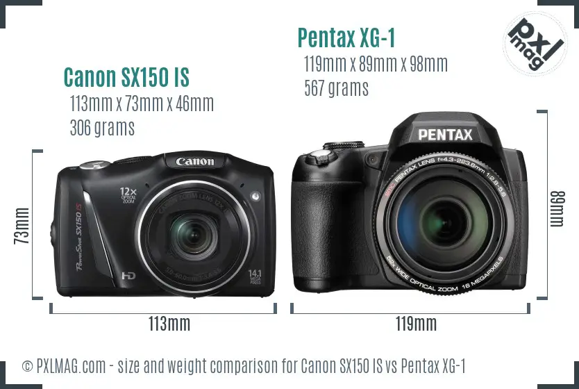 Canon SX150 IS vs Pentax XG-1 size comparison