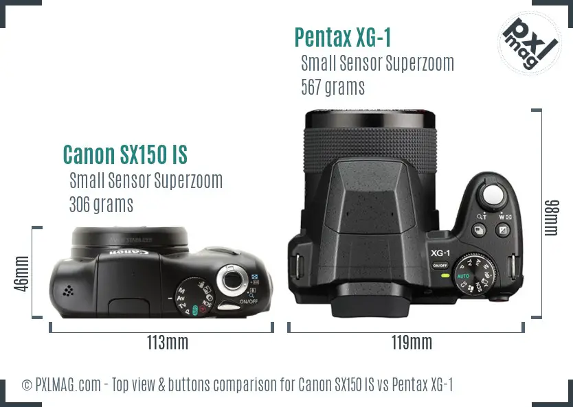 Canon SX150 IS vs Pentax XG-1 top view buttons comparison