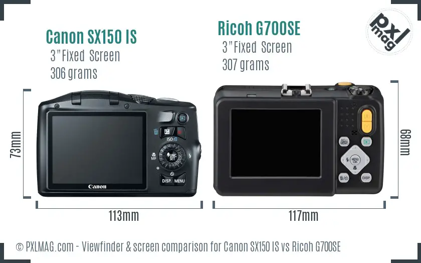 Canon SX150 IS vs Ricoh G700SE Screen and Viewfinder comparison