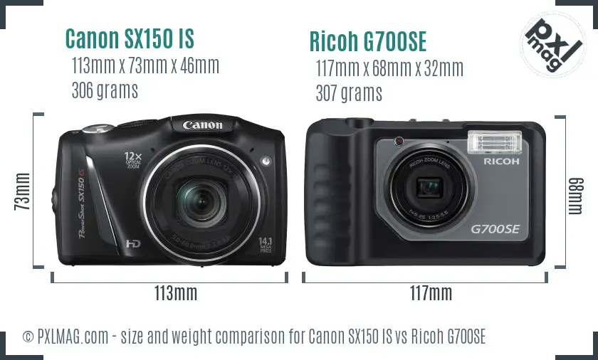 Canon SX150 IS vs Ricoh G700SE size comparison