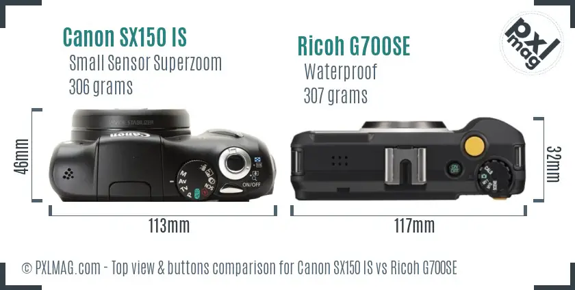 Canon SX150 IS vs Ricoh G700SE top view buttons comparison