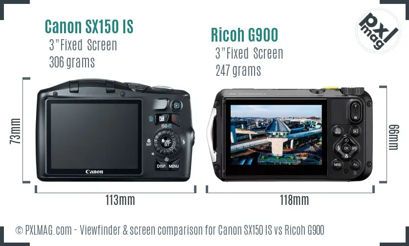 Canon SX150 IS vs Ricoh G900 Screen and Viewfinder comparison