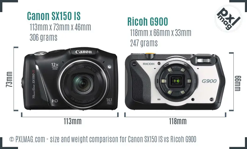 Canon SX150 IS vs Ricoh G900 size comparison