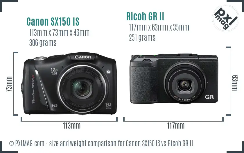 Canon SX150 IS vs Ricoh GR II size comparison