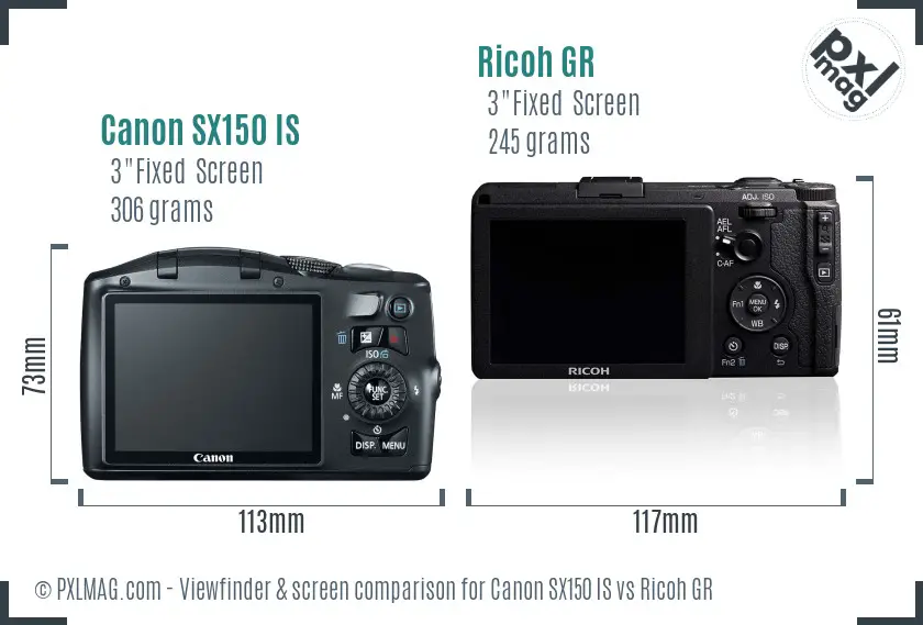 Canon SX150 IS vs Ricoh GR Screen and Viewfinder comparison Canon SX150 IS vs Ricoh GR Screen and Viewfinder comparison