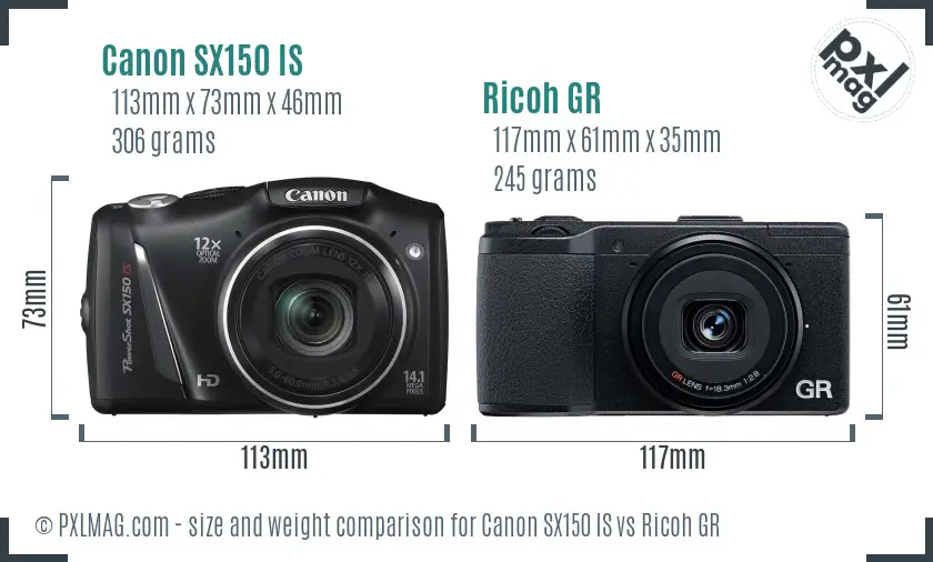 Canon SX150 IS vs Ricoh GR size comparison Canon SX150 IS vs Ricoh GR size comparison