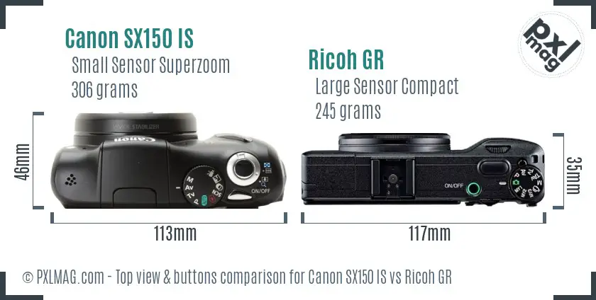 Canon SX150 IS vs Ricoh GR top view buttons comparison Canon SX150 IS vs Ricoh GR top view buttons comparison