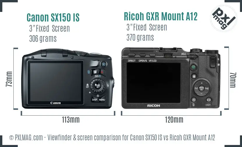 Canon SX150 IS vs Ricoh GXR Mount A12 Screen and Viewfinder comparison