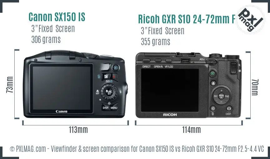 Canon SX150 IS vs Ricoh GXR S10 24-72mm F2.5-4.4 VC Screen and Viewfinder comparison Canon SX150 IS vs Ricoh GXR S10 24-72mm F2.5-4.4 VC Screen and Viewfinder comparison