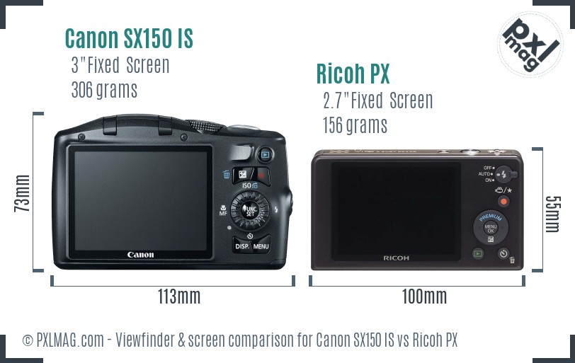 Canon SX150 IS vs Ricoh PX Screen and Viewfinder comparison