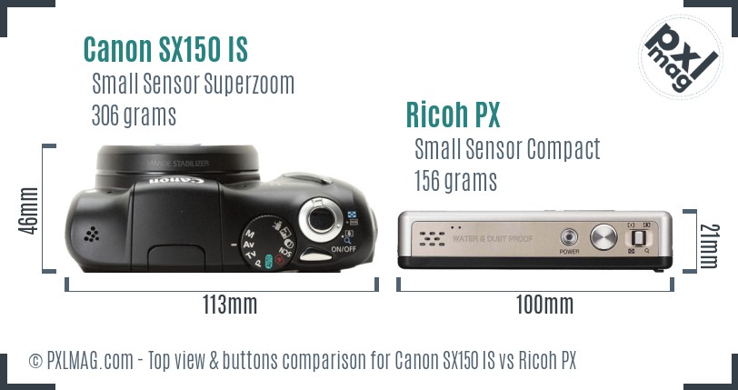 Canon SX150 IS vs Ricoh PX top view buttons comparison