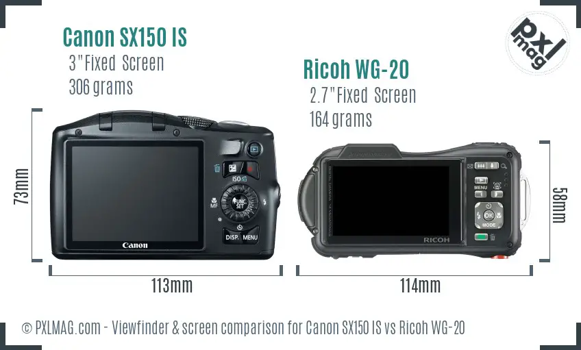 Canon SX150 IS vs Ricoh WG-20 Screen and Viewfinder comparison