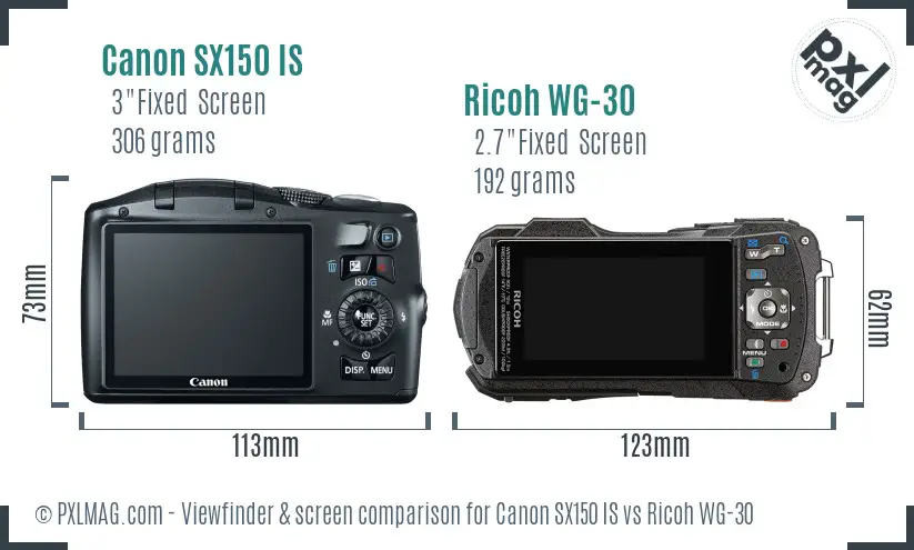 Canon SX150 IS vs Ricoh WG-30 Screen and Viewfinder comparison