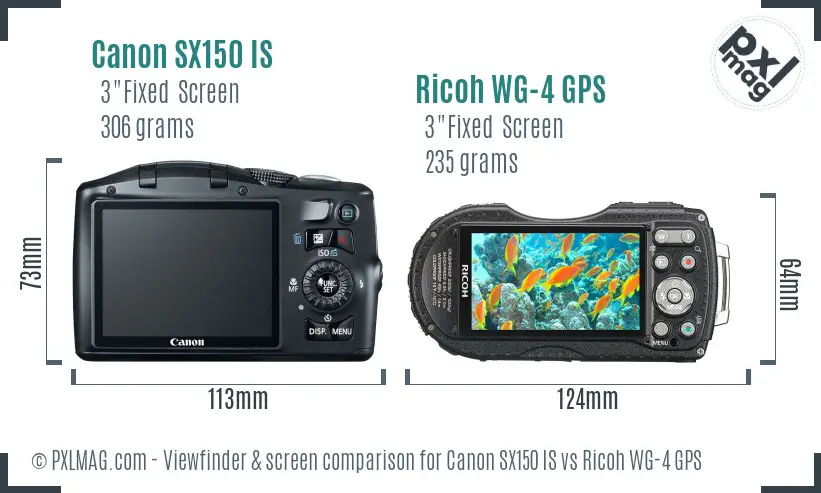 Canon SX150 IS vs Ricoh WG-4 GPS Screen and Viewfinder comparison