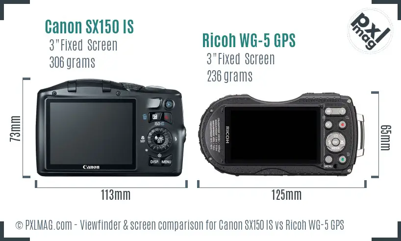 Canon SX150 IS vs Ricoh WG-5 GPS Screen and Viewfinder comparison Canon SX150 IS vs Ricoh WG-5 GPS Screen and Viewfinder comparison
