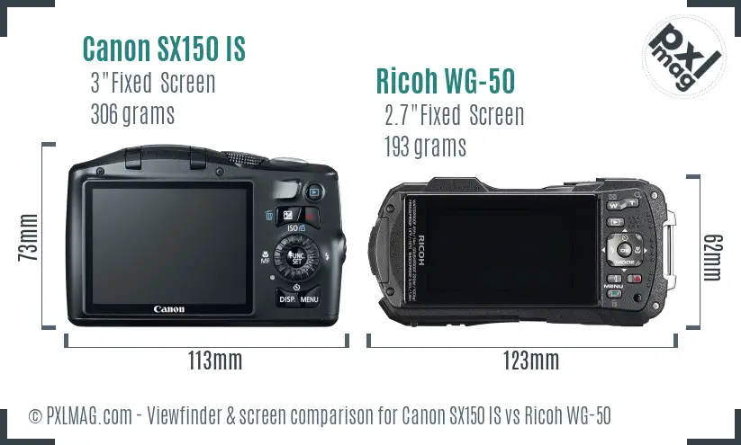 Canon SX150 IS vs Ricoh WG-50 Screen and Viewfinder comparison