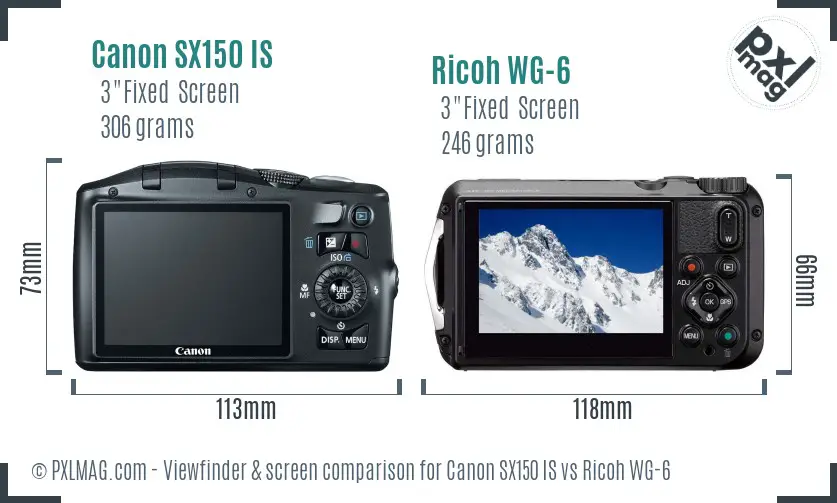 Canon SX150 IS vs Ricoh WG-6 Screen and Viewfinder comparison