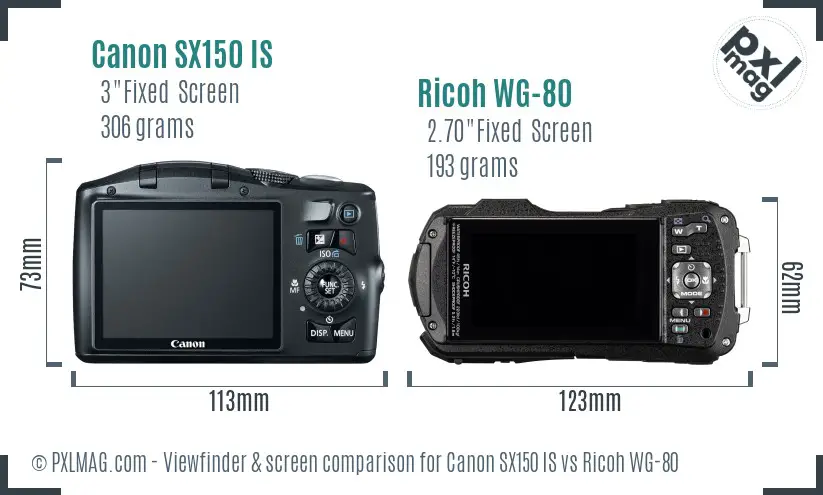 Canon SX150 IS vs Ricoh WG-80 Screen and Viewfinder comparison