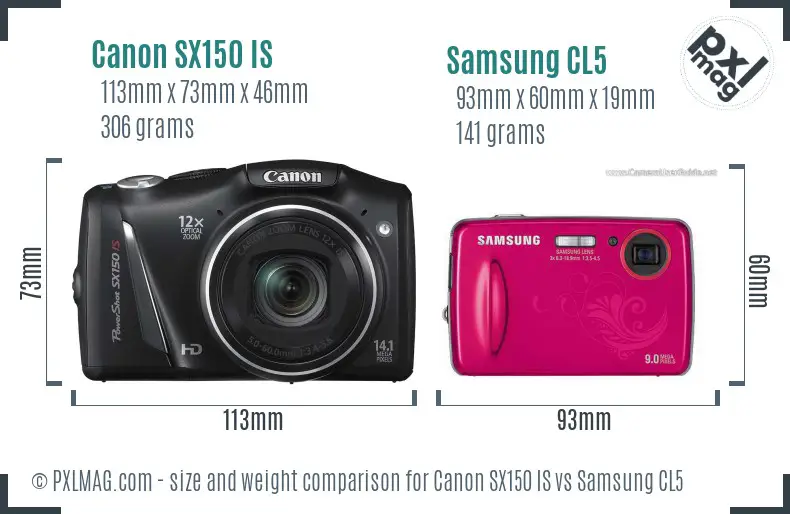 Canon SX150 IS vs Samsung CL5 size comparison